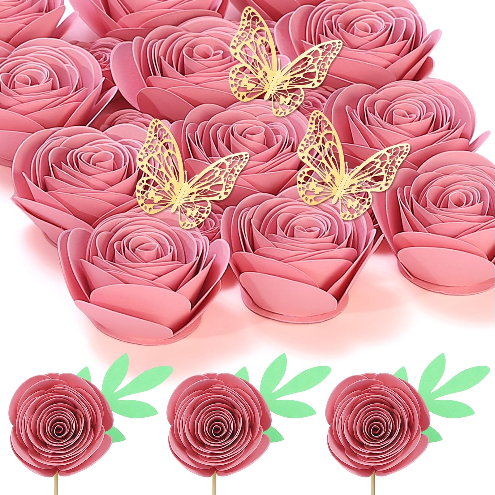 Mverse Dusty Rose Flowers 3D Rolled Roses Paper Flowers Decorations for Custom Shadow Box Frame, Mini Artificial Crafts DIY Birthday Gift (18 Pieces,