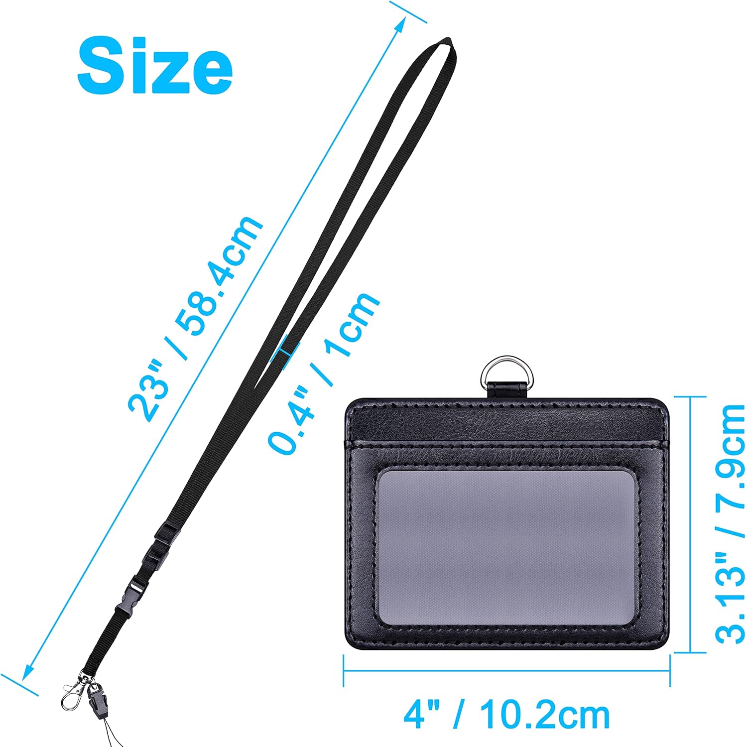 Wisdompro 2-Sided PU Leather ID Badge Holder with 1 ID Window and 1 Card Slot and 1 Piece 23 Inch Adjustable Polyester Detachable Neck Lanyard Strap (Holds 3 to 4 Cards) - Black (Horizontal) - Image 5