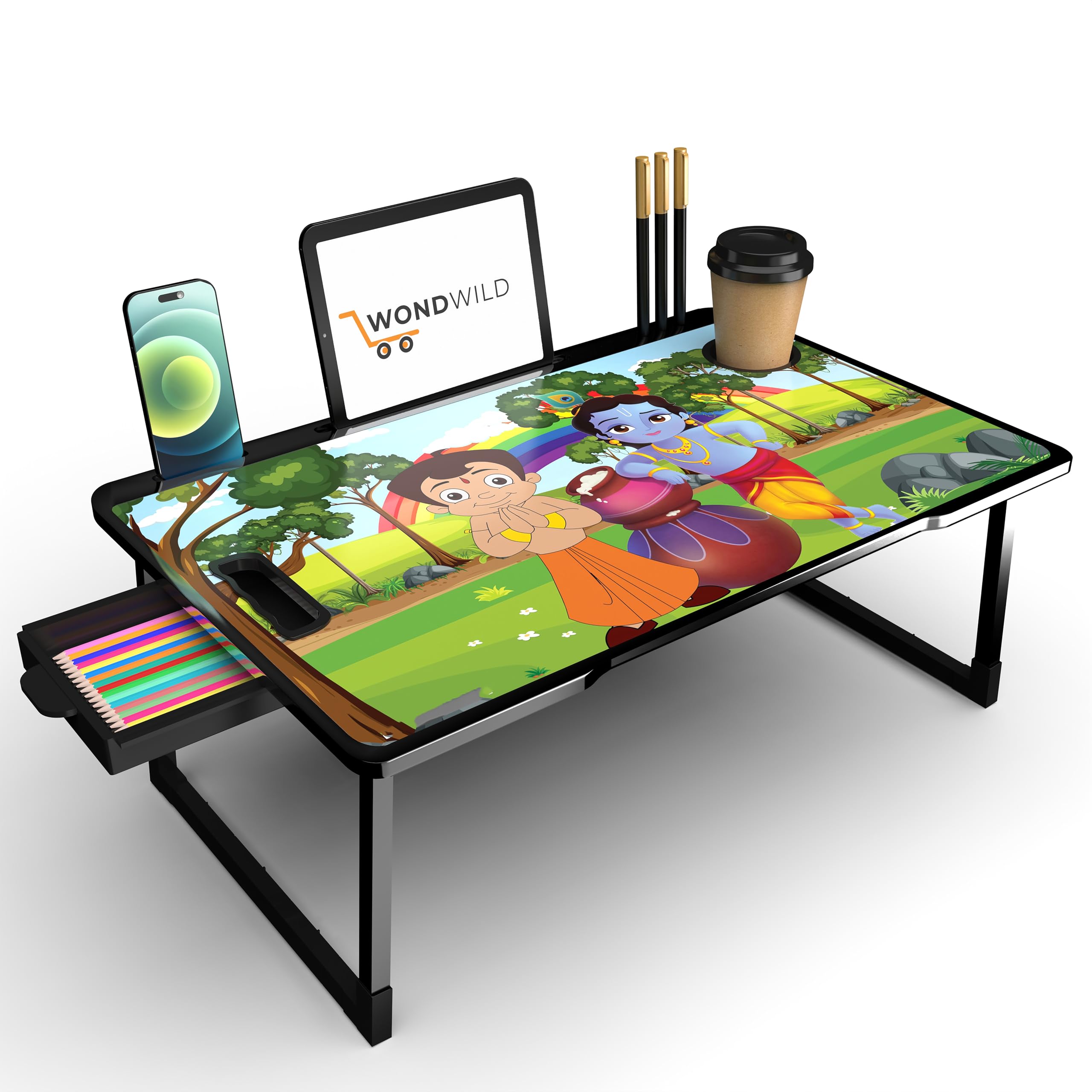 OPTIFINE Study Table/Bed Table/Foldable and Portable Wooden/Writing Desk for Office/Home/School (Black-COTTED-BHIMKRISHNA)