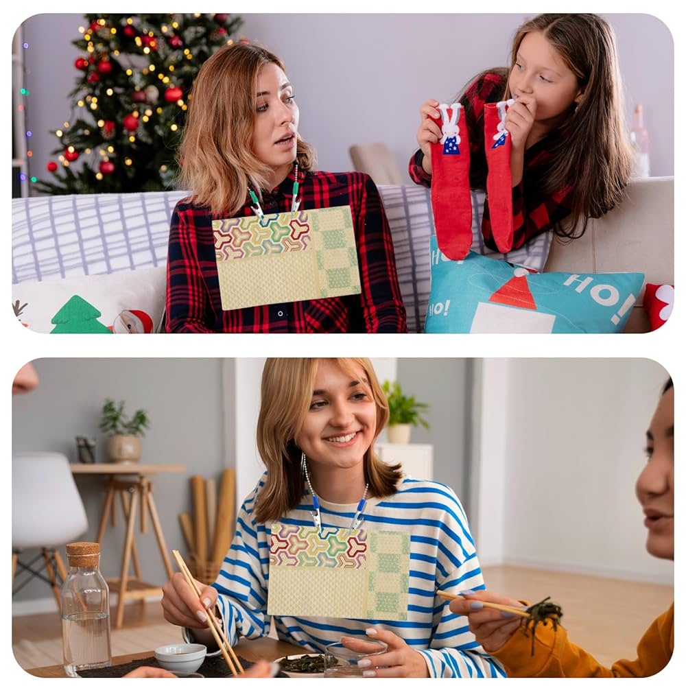 Dental Plastic Spring Chain Metal Clips Napkin Holder Bib Clips Apron Towel Napkin Clip Lanyard Neck Strap Napkin Chain For Elderly Adult Baby Colour Random (Pack Of 4