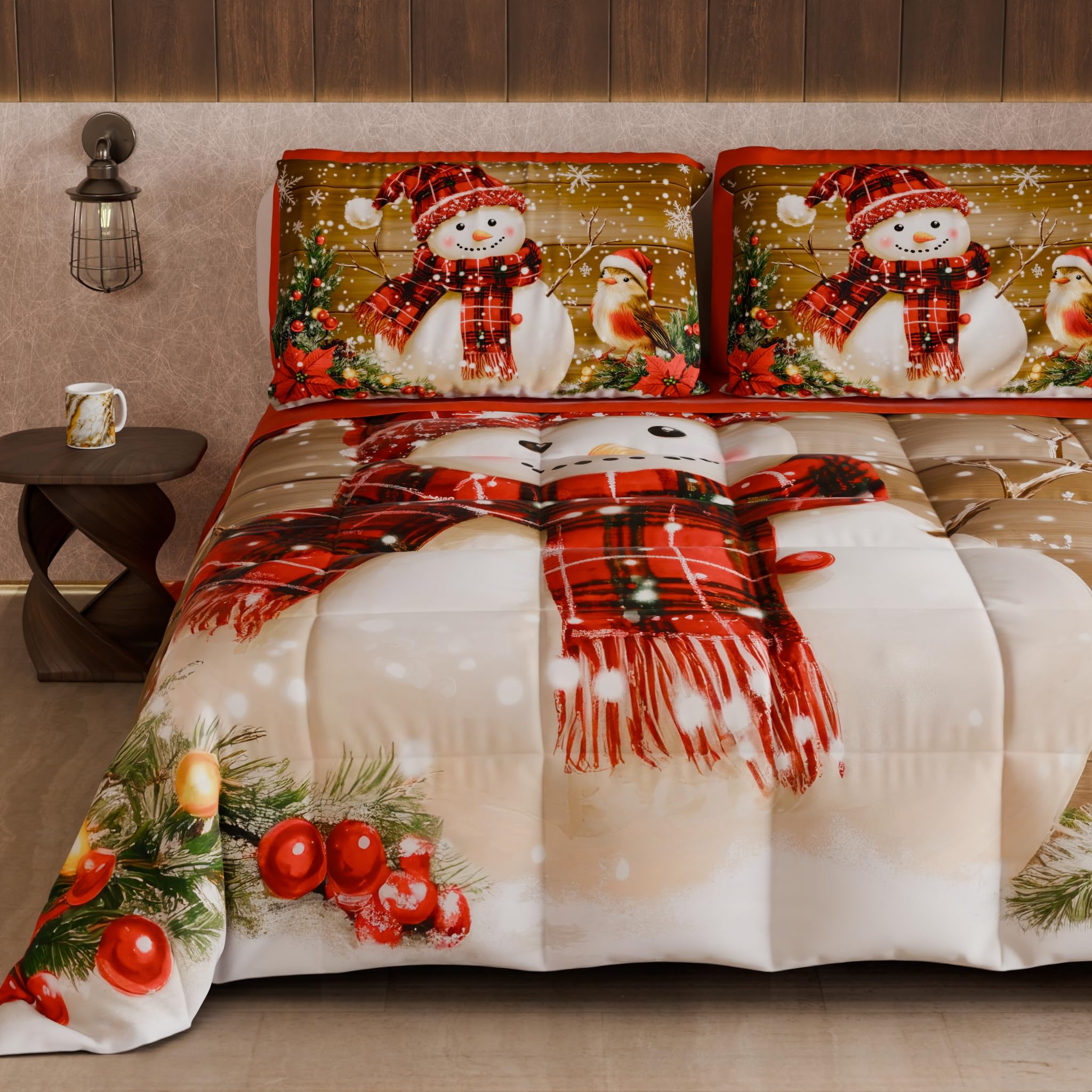 PETTI Artigiani Italiani - Trapunta Matrimoniale Invernale di Natale, Piumone Matrimoniale Natalizio, Trapunta Double Face Tinta Unita e Stampa Digitale Xmas 10, Made in Italy