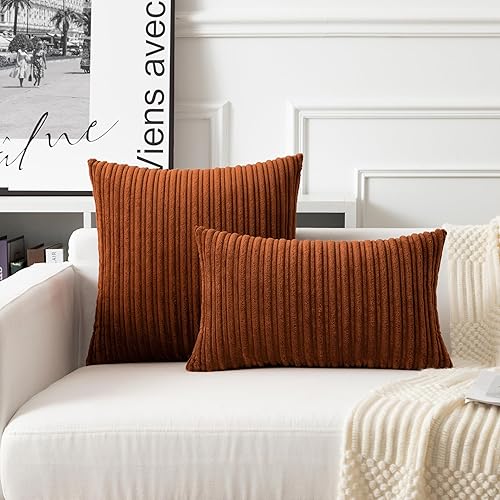 Miniatura 181 de UGASA - Juego de 2 fundas de almohada de terciopelo a rayas, funda decorativa para cojín con cremallera oculta para el hogar, sofá, dormitorio,