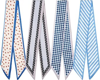 QIUTIMIY 4 Pack Purse Scarf Handbags Skinny Twill Hair Scarves Narrow Neck Scarf Band Women Fashion Accessories Bag Charms