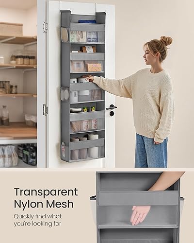 Miniatura 6 de SONGMICS Organizadores para colgar sobre la puerta, juego de 2 organizadores de puerta colgantes con 5 bolsillos grandes, almacenamiento de tela de