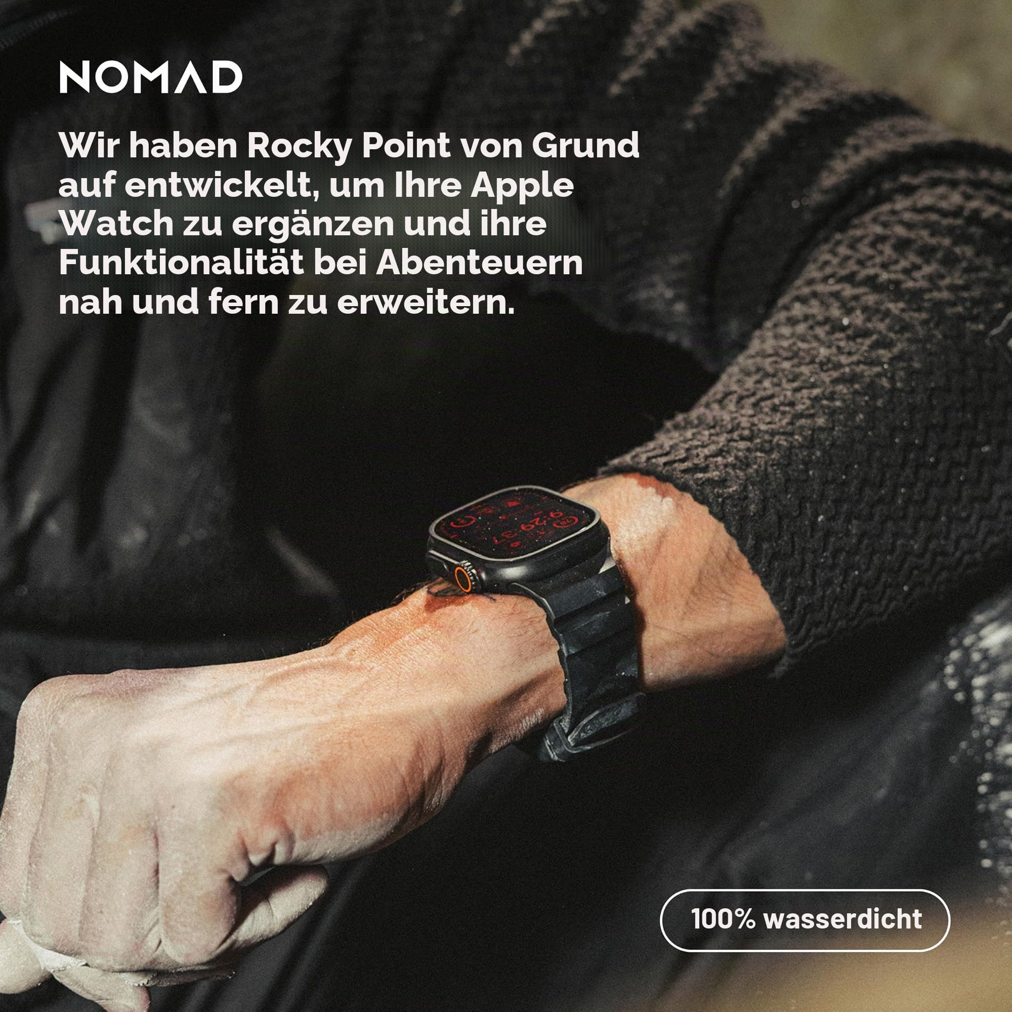 NOMAD Rocky Point Band | für Apple Watch 42/44/45/49 mm |ultimative leistungsstarke Uhrenarmband | Carbon Black Connector Black