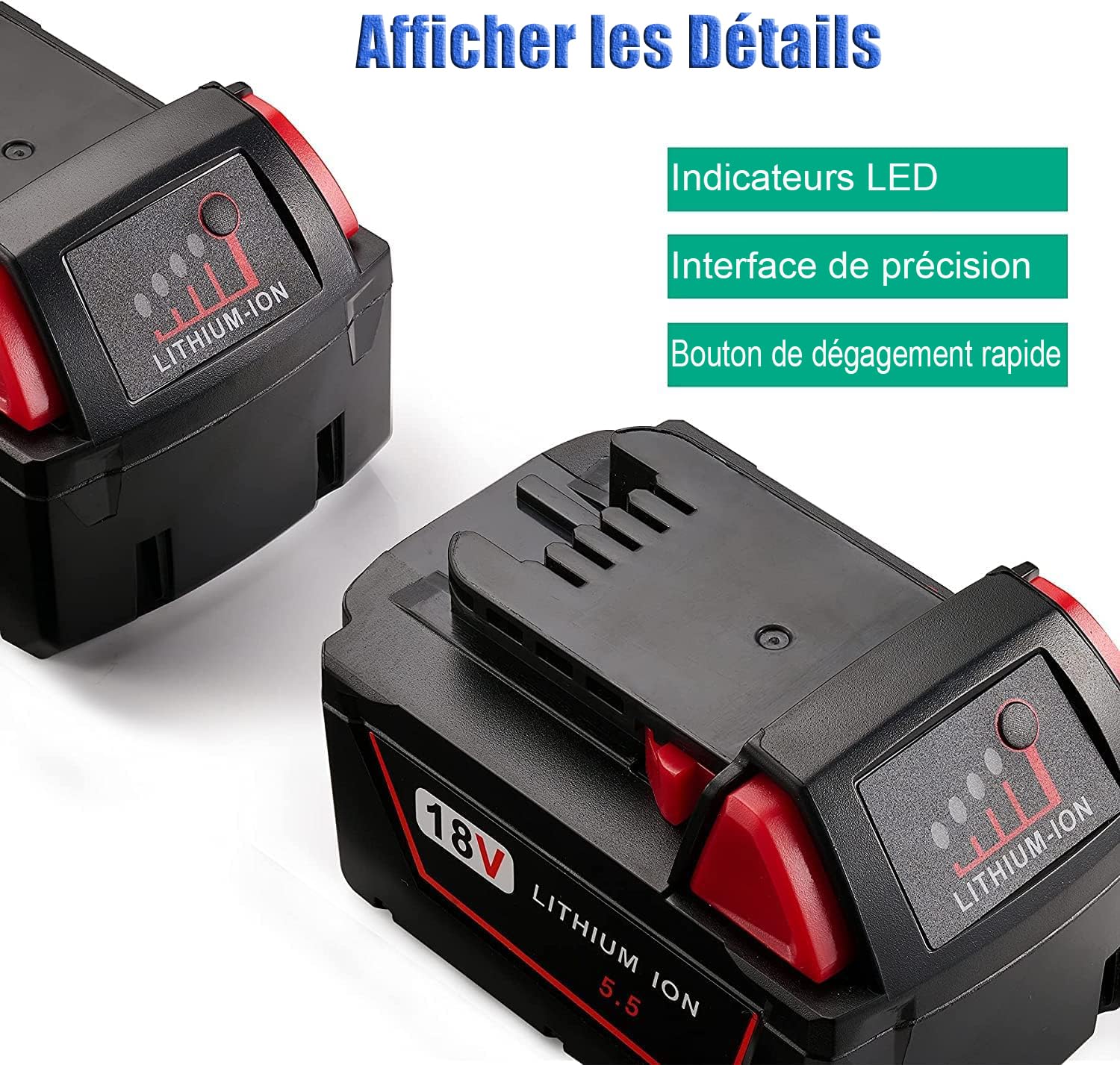 JYJZPB 2X 5.5Ah 18V Batterie Lithium-ION pour Milwaukee M18 48-11-1850