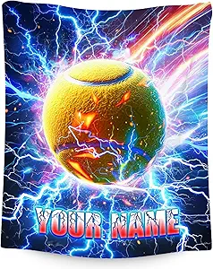 Kids Blanket for Boys Personalized Tennis Gifts wiht Name - Custom Fleece Throw with Lightning Design (4 Sizes Choose)