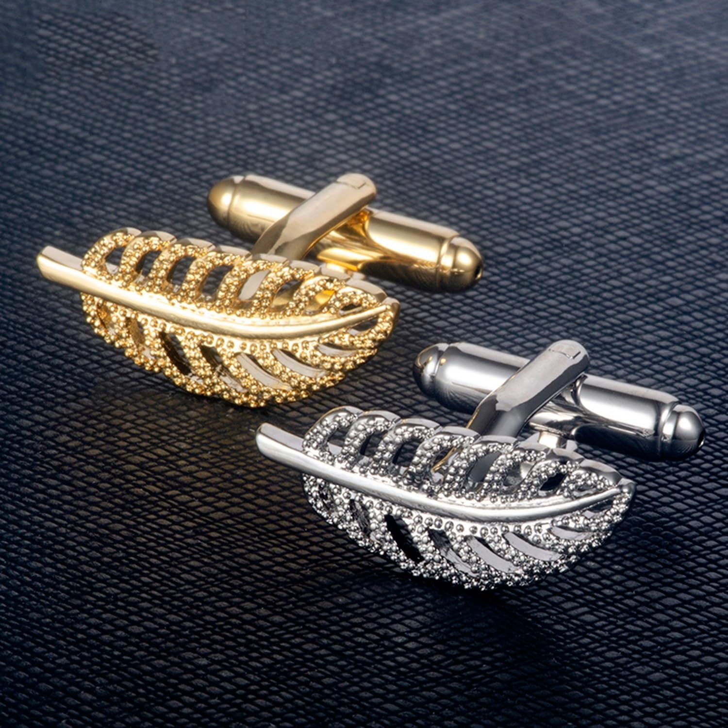 Gemelos De Plumas De Moda, Gemelos De Boda De Negocios con Caja De Regalo(Silver)