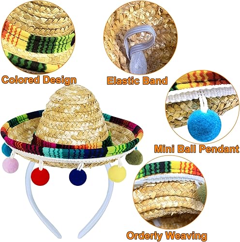 Miniatura 5 de Paquete de 3 sombreros de fiesta mexicanos diadema de tela sombrero de paja sombrero de fiesta accesorios para disfraz de fiesta mexicana