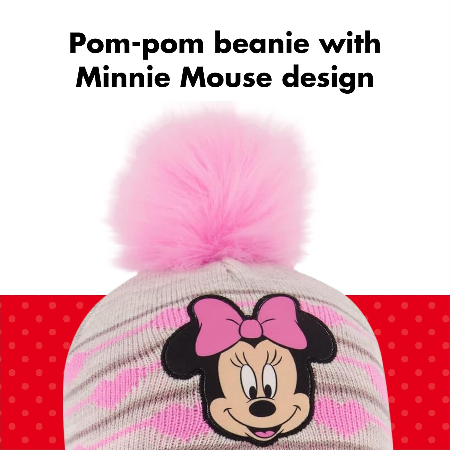 Disney Girls Toddler Winter Hat with Knit and Insulated Ski Mitten Set, Minnie Mouse For Ages 2-4