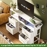 Vista 34 de Cómoda para dormitorio, soporte de TV con tomas de corriente y luz LED, cómoda de 6 cajones con bolsillos laterales y ganchos, cómoda ancha