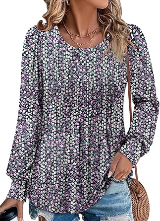 BETTE BOUTIK Long Sleeve Shirts for Women Fall Tops Dressy Blouses Crewneck Tunic Tops for Leggings S-3XL