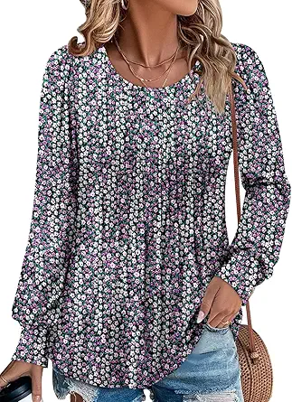 BETTE BOUTIK Long Sleeve Shirts for Women Fall Tops Dressy Blouses Crewneck Tunic Tops for Leggings S-3XL