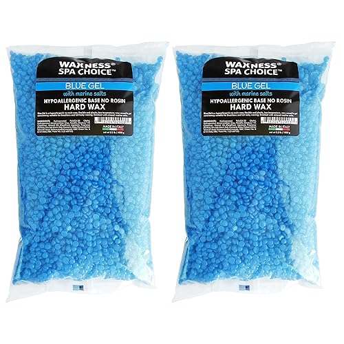 Waxness Spa Choice - Perlas de cera dura de gel sin colofonia azul con sales marinas de 2.2 libras 2.2 lbs (2 unidades)