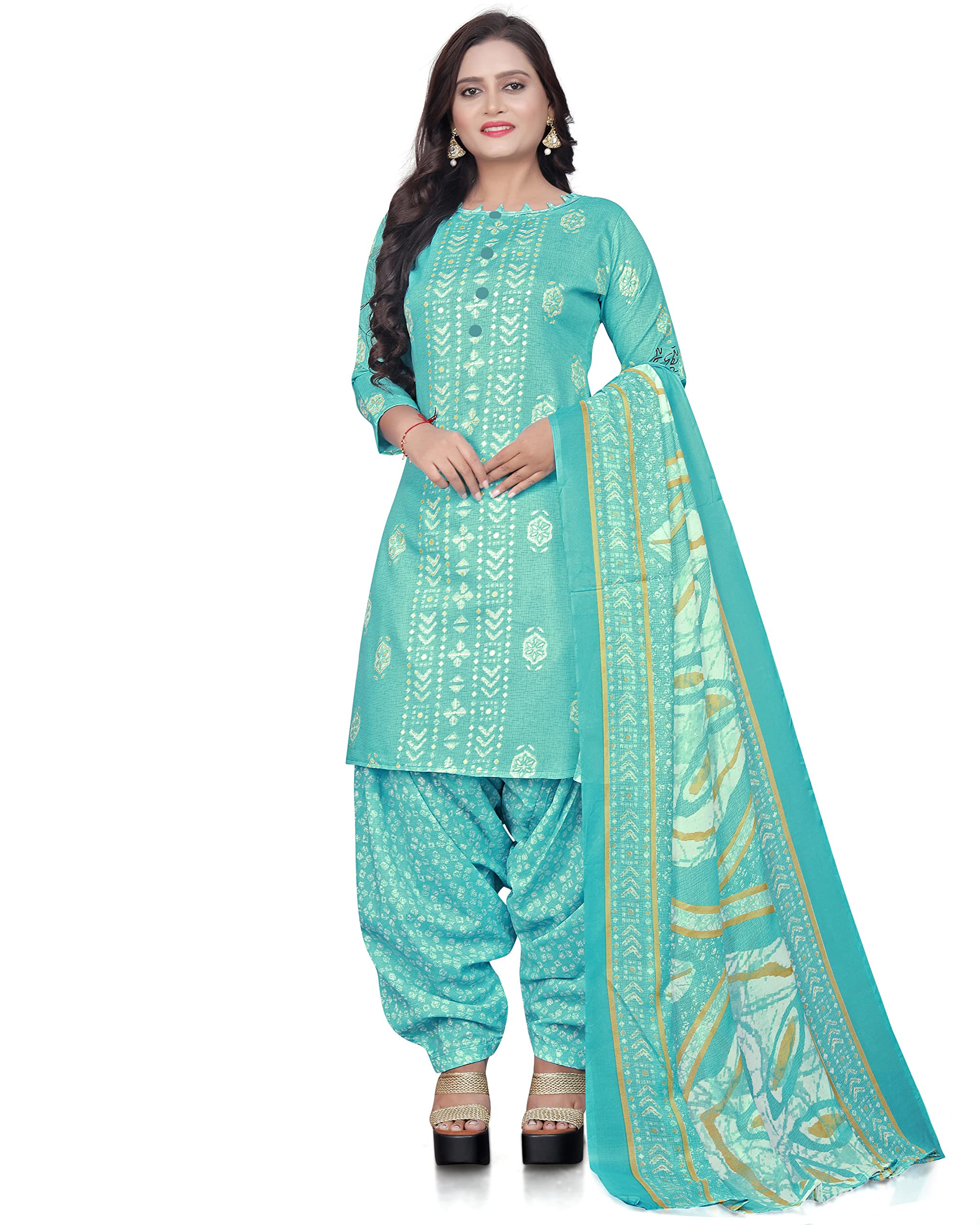 Women's Sea Green Cotton Printed Unstitched Salwar Suit Material (JOPLVSM5112)