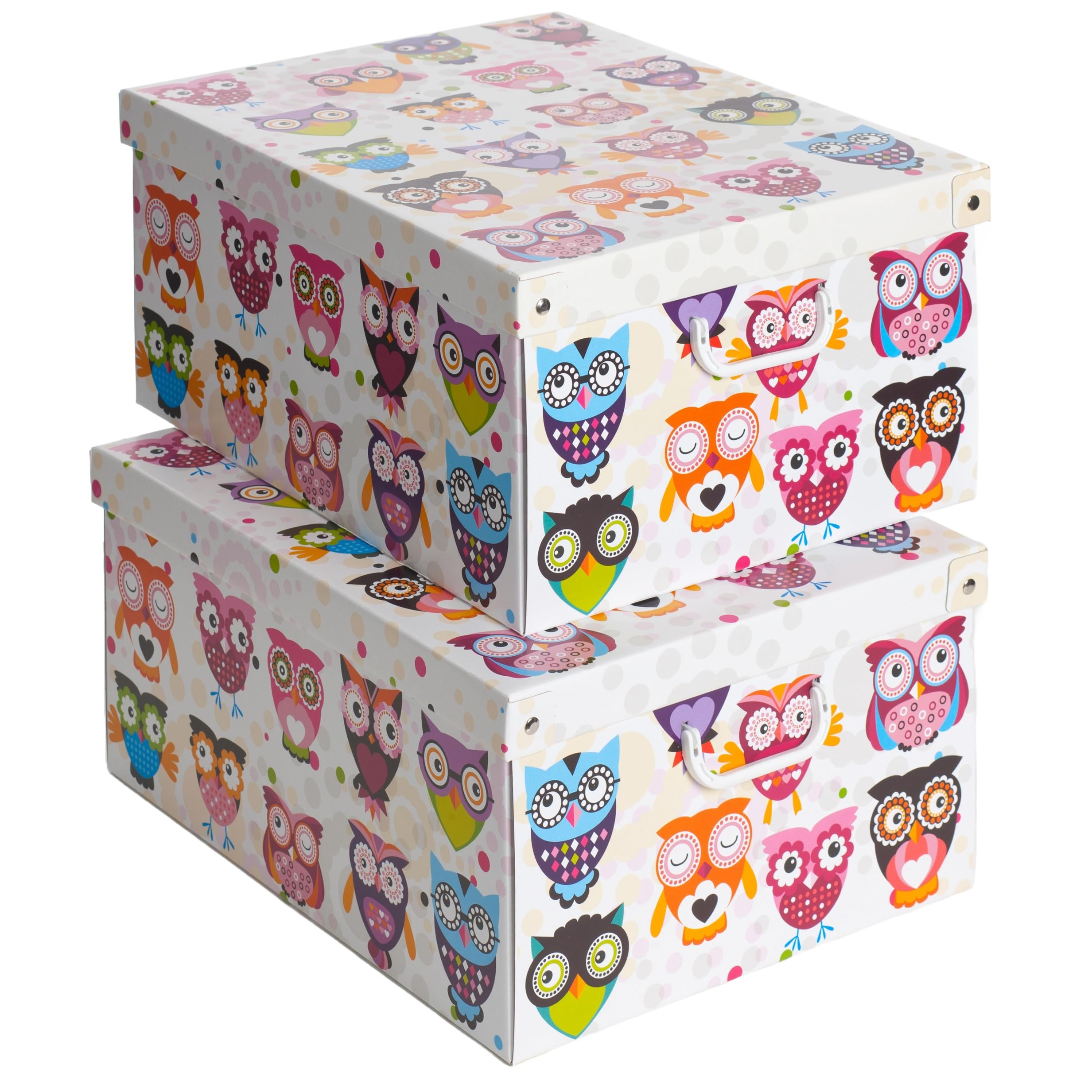 Lavatelli SET 2 Cajas organizadoras de almacenamiento ropa, almacenaje decorativas en carton, 39x50x24cm, para armario, baul, bolsas, ropa, juguetes, jardineria, con tapa, BUHITOS