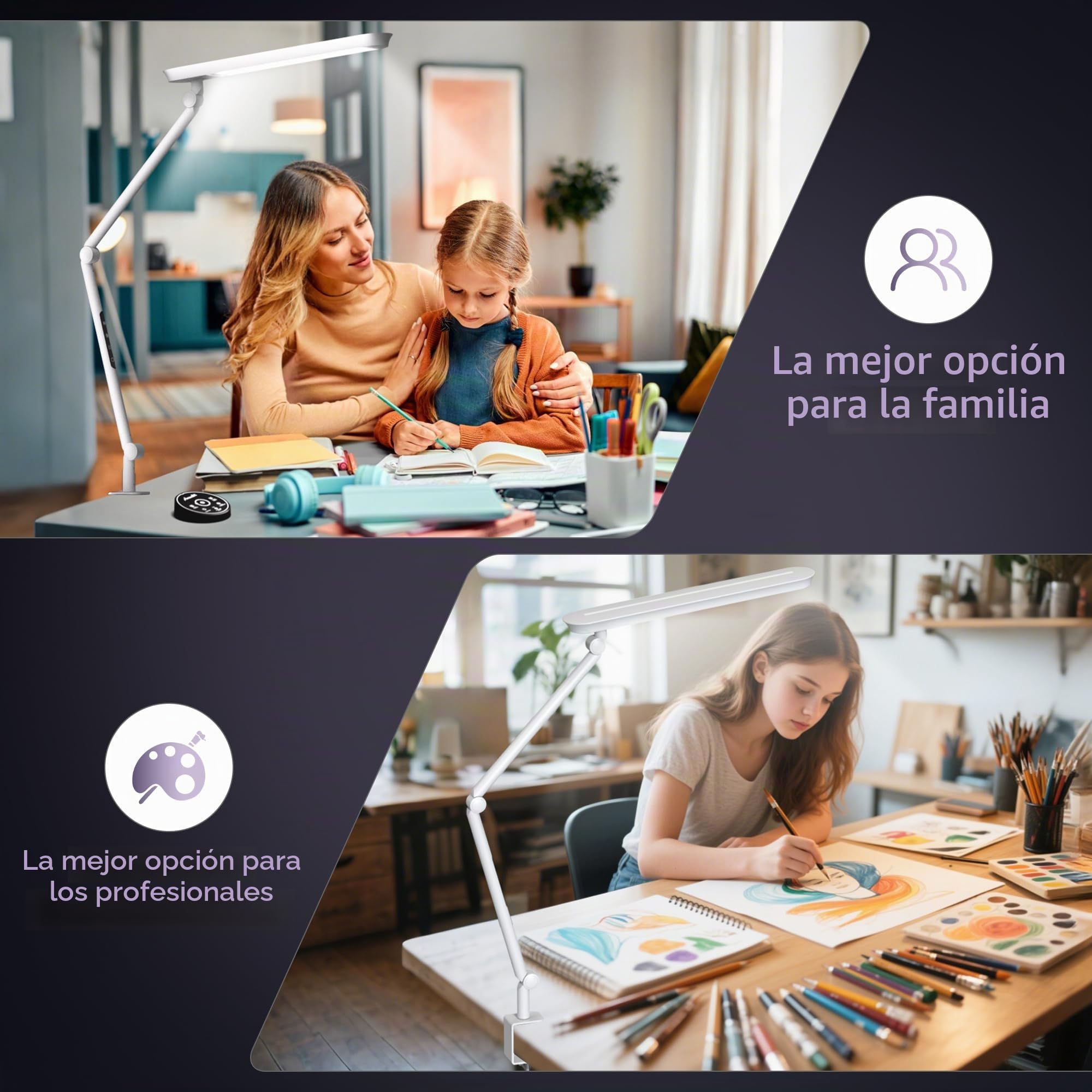 AmazLit Lámpara Escritorio, Lámpara de Escritorio LED con Abrazadera,18W Atenuación y Temperatura de Color Ajustable,Lámpara de Arquitecto Moderno con Función de Memoria para Hogar, Oficina,Blanco