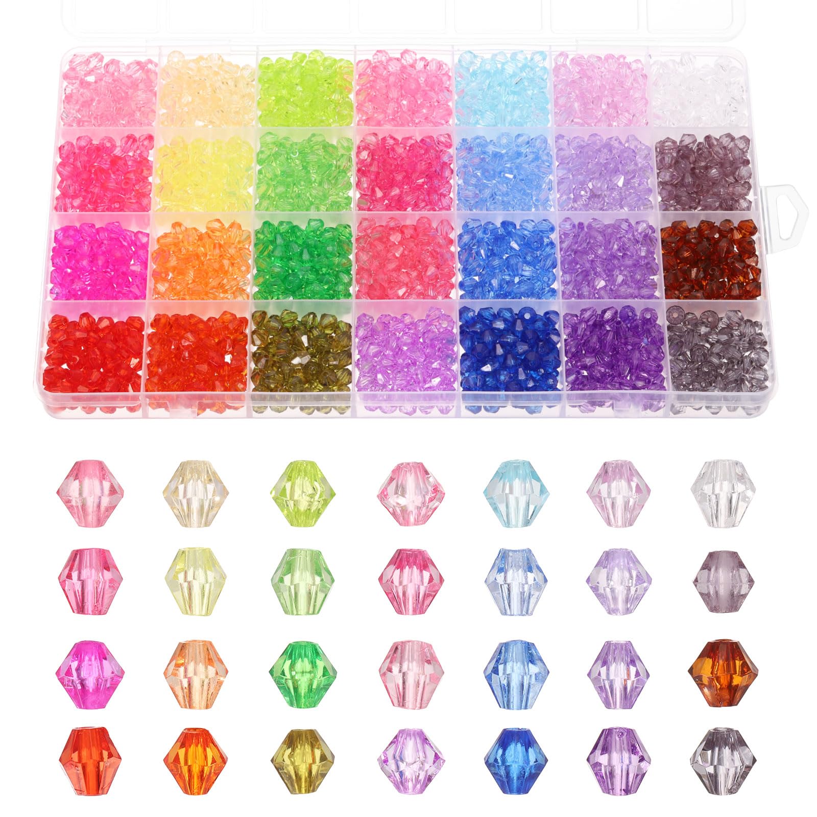 PATIKIL 6mm Bicone Crystal Beads, 1120 Pcs Glass Faceted Bicone Beads Loose Spacer Bead for Jewelry Making Bracelet Necklace Earrings Wind Chimes Craft, 28 Colors