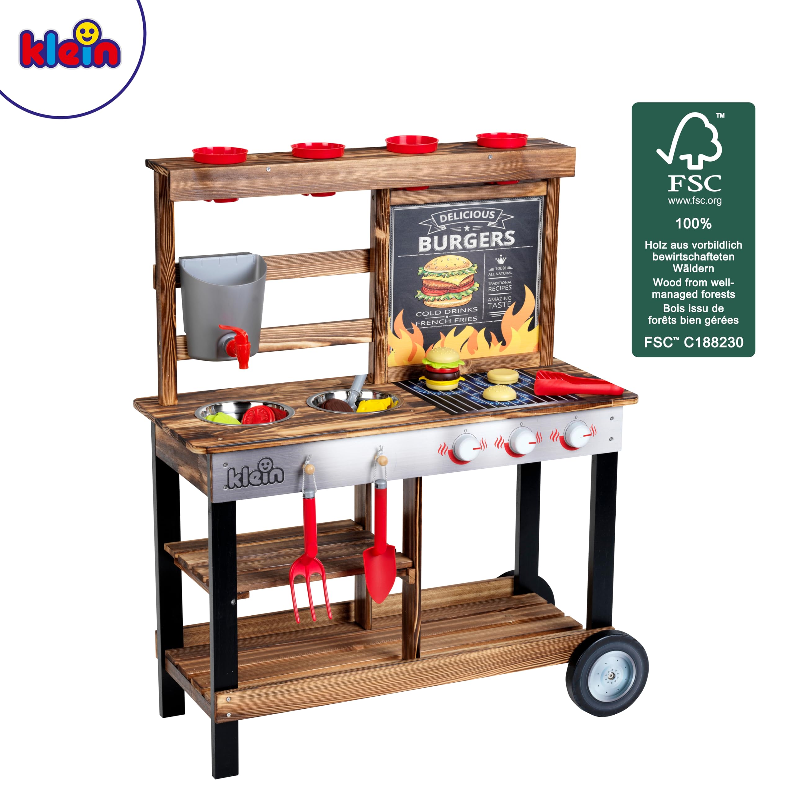 Theo Klein 2368 Beach Picnic - BBQ Country Summer Kitchen I Wooden mud kitchen with barbecue & plant station I Incl. accessories I Toy for children from 3 years
