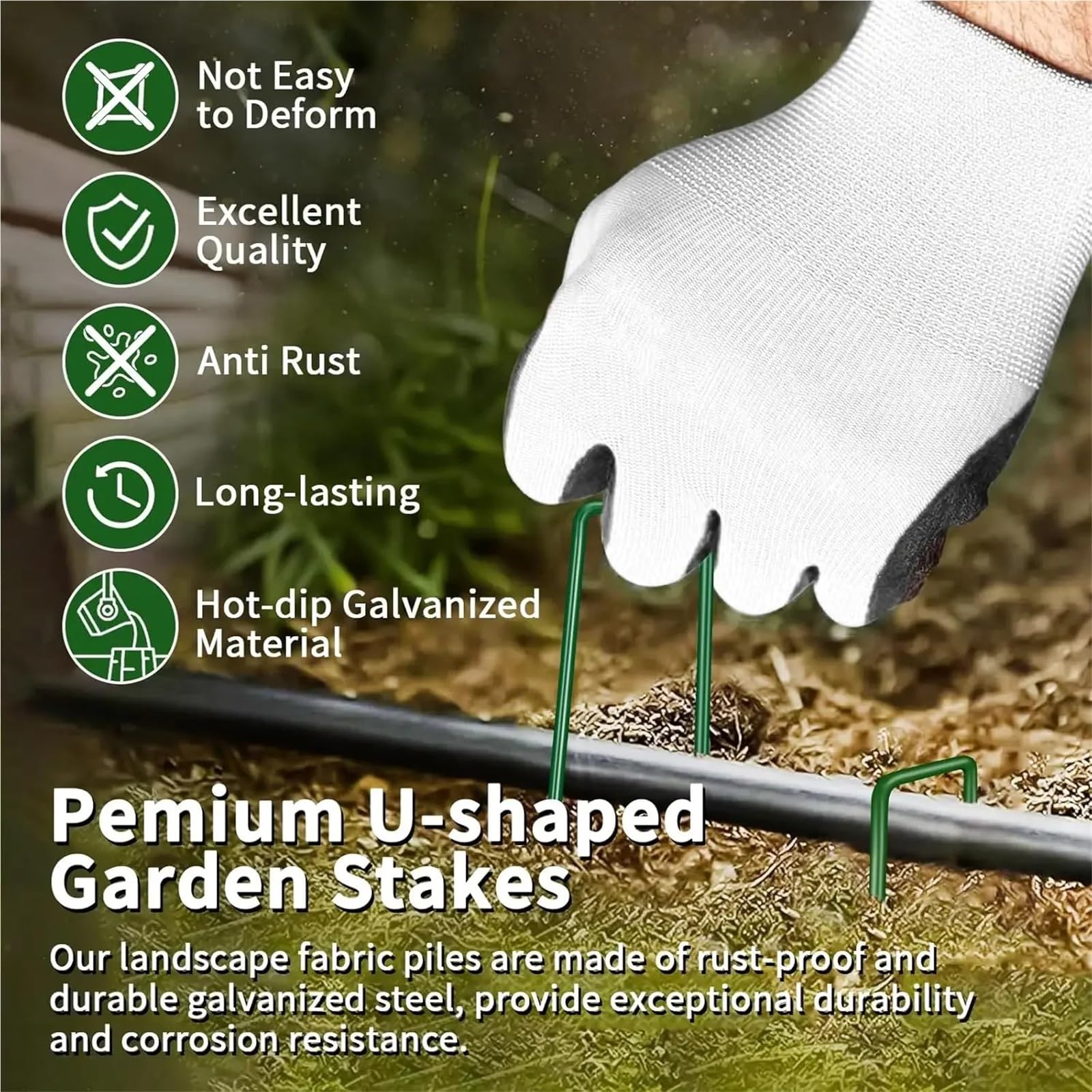 Lot de 200 piquets pour membrane de mauvaises herbes en forme de U pour jardin, pelouse, tente, piquets de fixation (4 x 20 cm, vert)