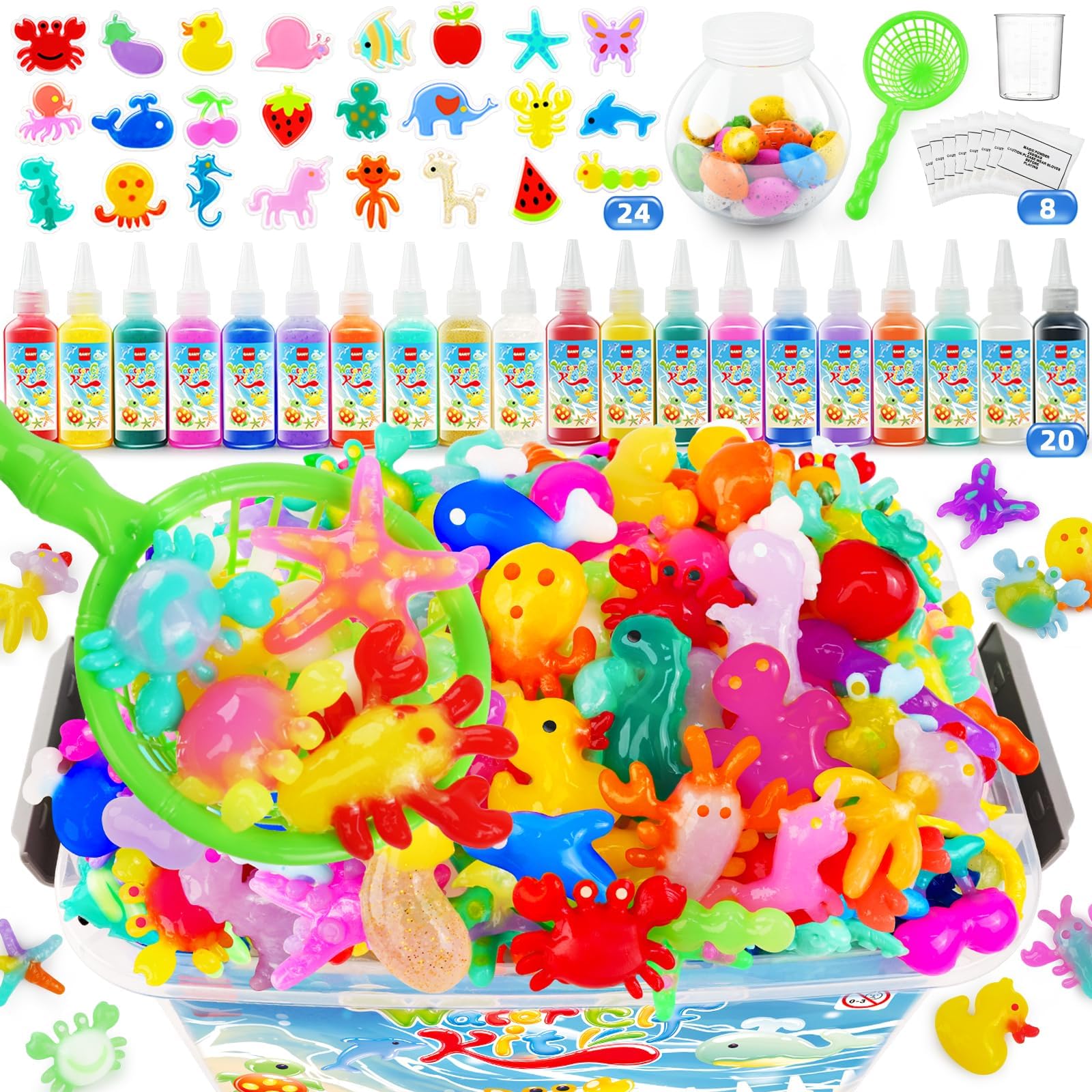 QANIY Magic Water Elf Toy Kit, Aqua Fairy Water Gel Kit, Magic Water Elf, Aqua Fairy, Magic Water Gel Kit with 20 Magic Gels and 24 Shape Molds, DIY Water Gel Kit, Birthday Gifts for Girls and Boys