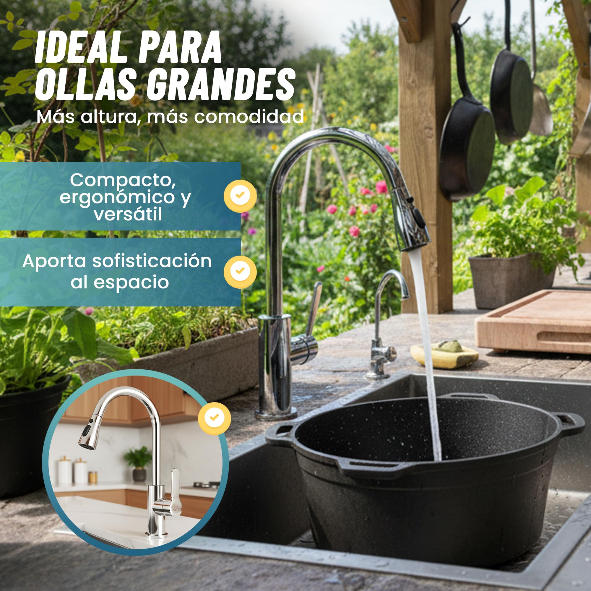 ZALEZ - Grifo Cocina Extraible - Grifo Cocina Fregadero con 3 Modos Giratorio 360° - Acero Inoxidable 304 con Torneira Cozinha - Cabezal Rociador de ABS Fregadero Cocina - Ahorro de Agua 30%.