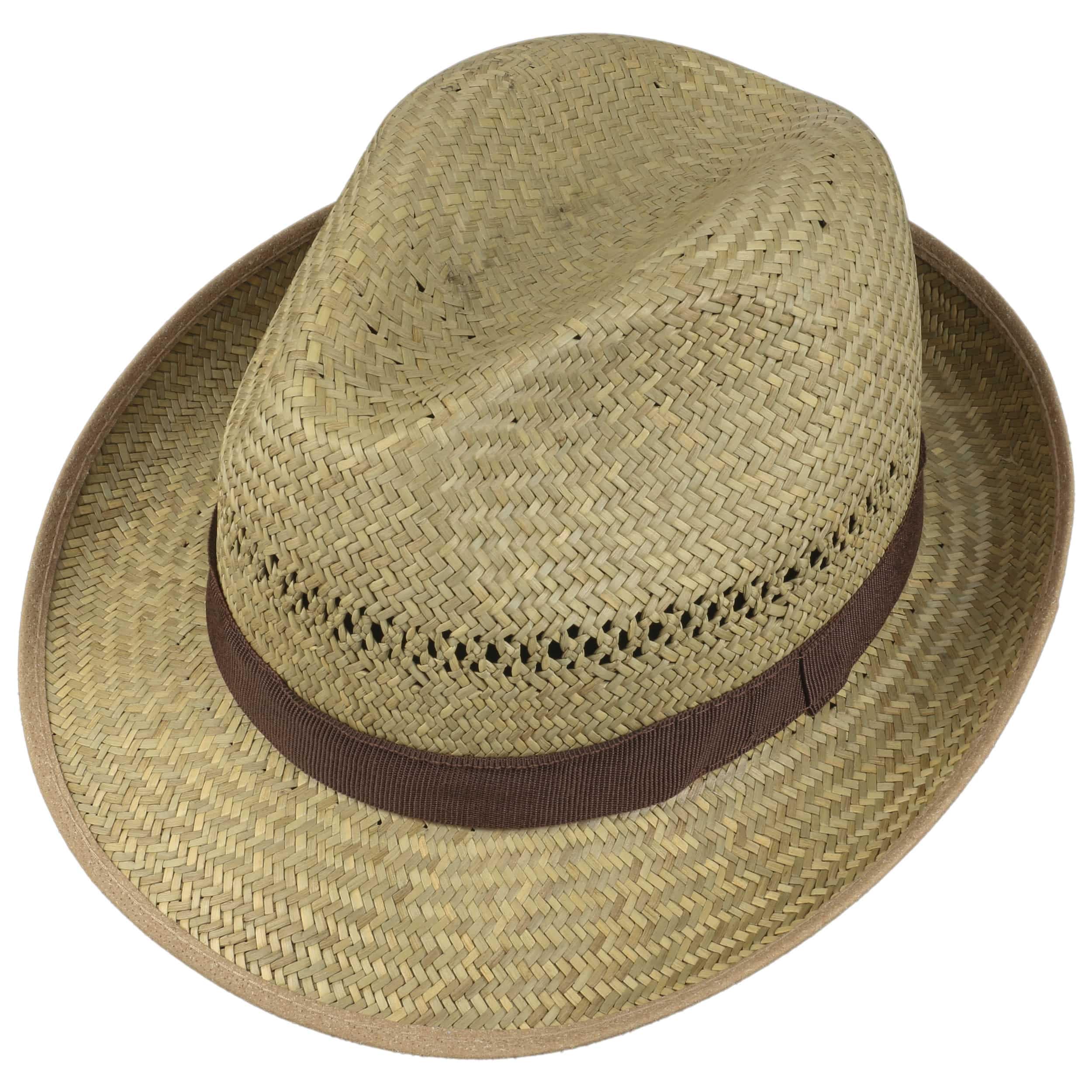 Lipodo Classic Trilby Strohhut Ripsband Uni einfarbig Made in Italy Damen und Herren Frühling Sommer