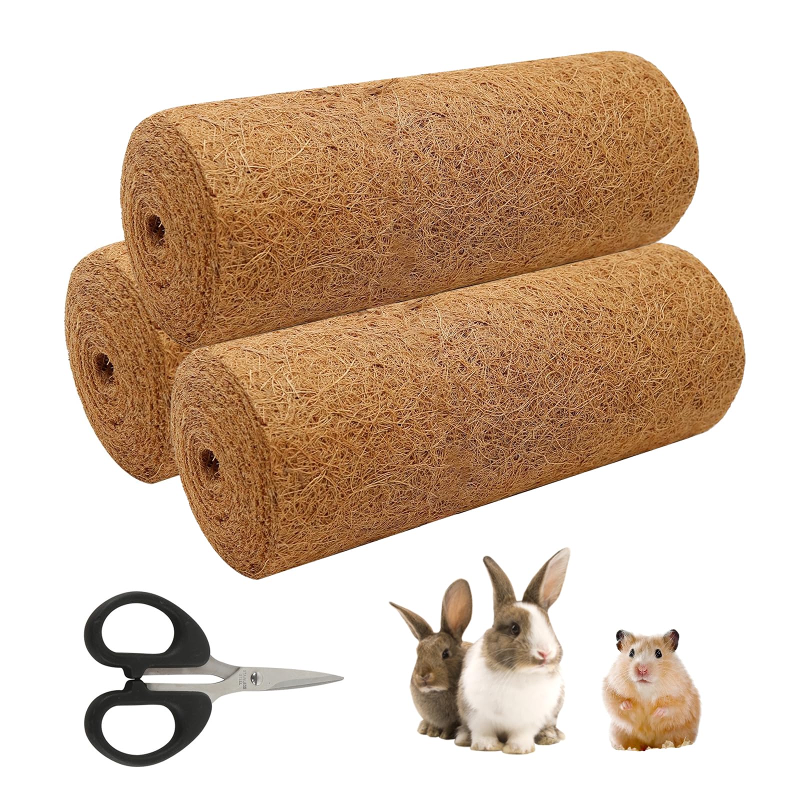 LCUHAVA Pack of 3 Hemp Mats for Rodents Made of 100% Coconut Fibre Shavings 100 x 30 cm, Absorb Odours, for Rabbits, Rabbits and Hamsters, Hemp Mat, Biodegradable Hemp Mat
