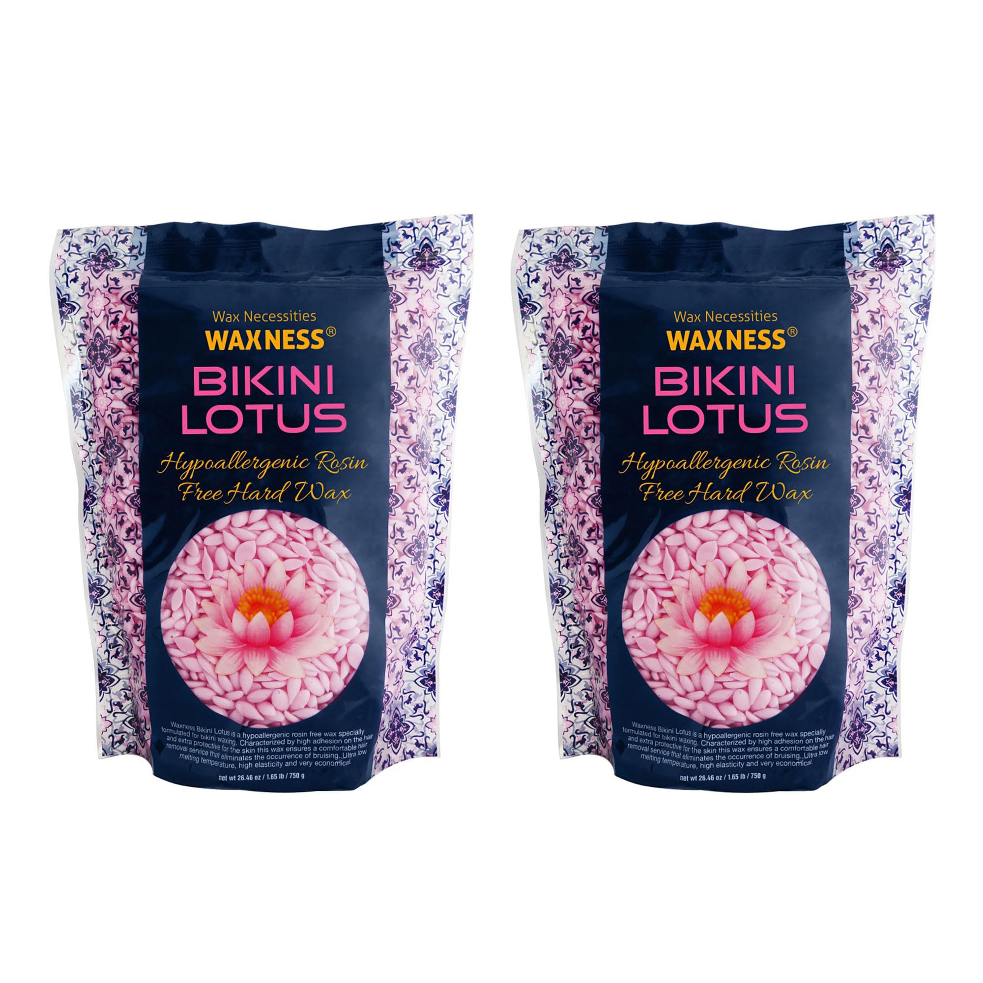 Waxness Bikini Lotus Hard Wax Beads 2.2 lb (1 kg) Pack of 2 – Stripless Professional Hard Wax for Face & Body, Smooth Application, Suitable for