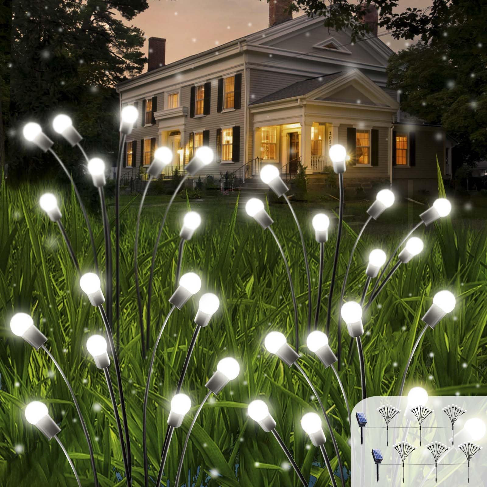Upgraded 6pack Total 48LED Solar Christmas Lights - Solar Garden Lights Outdoor, Solar Firefly Lights, Sway by Wind, Solar Fairy Lights Outdoor Waterproof for Yard Christmas Decoration (Cool White)