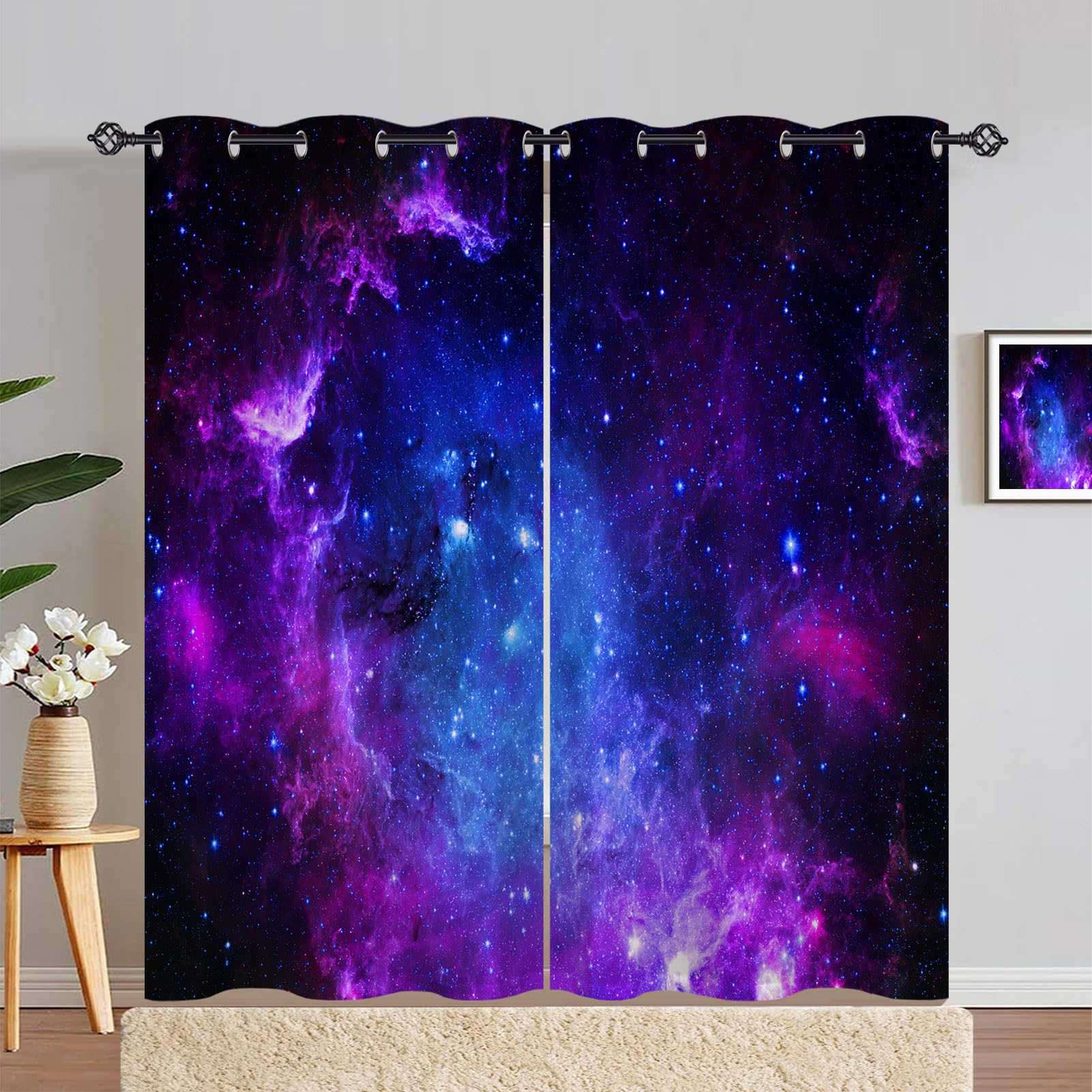 ANHOPE Galaxy Curtains Eyelet Thermal Insulated Blackout Curtains Universe Space Purple Nebula Print Pattern Ring Top Drapes for Kids Boys Girls Bedroom Living Room 46 x 72 Inch Drop 2 Panels โ image 1
