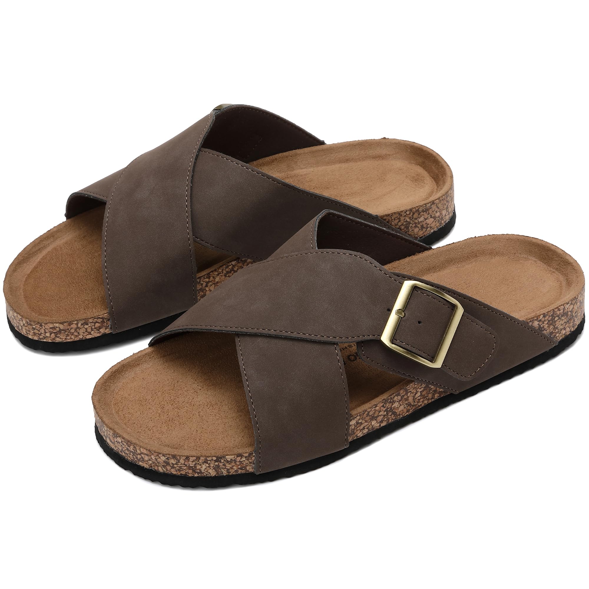 ARRIGO BELLO Mules Sandalias para Hombre Piel Zapatillas Antideslizantes Sandales Ajustables para Exteriores Correas Metálicas Talla 41-46