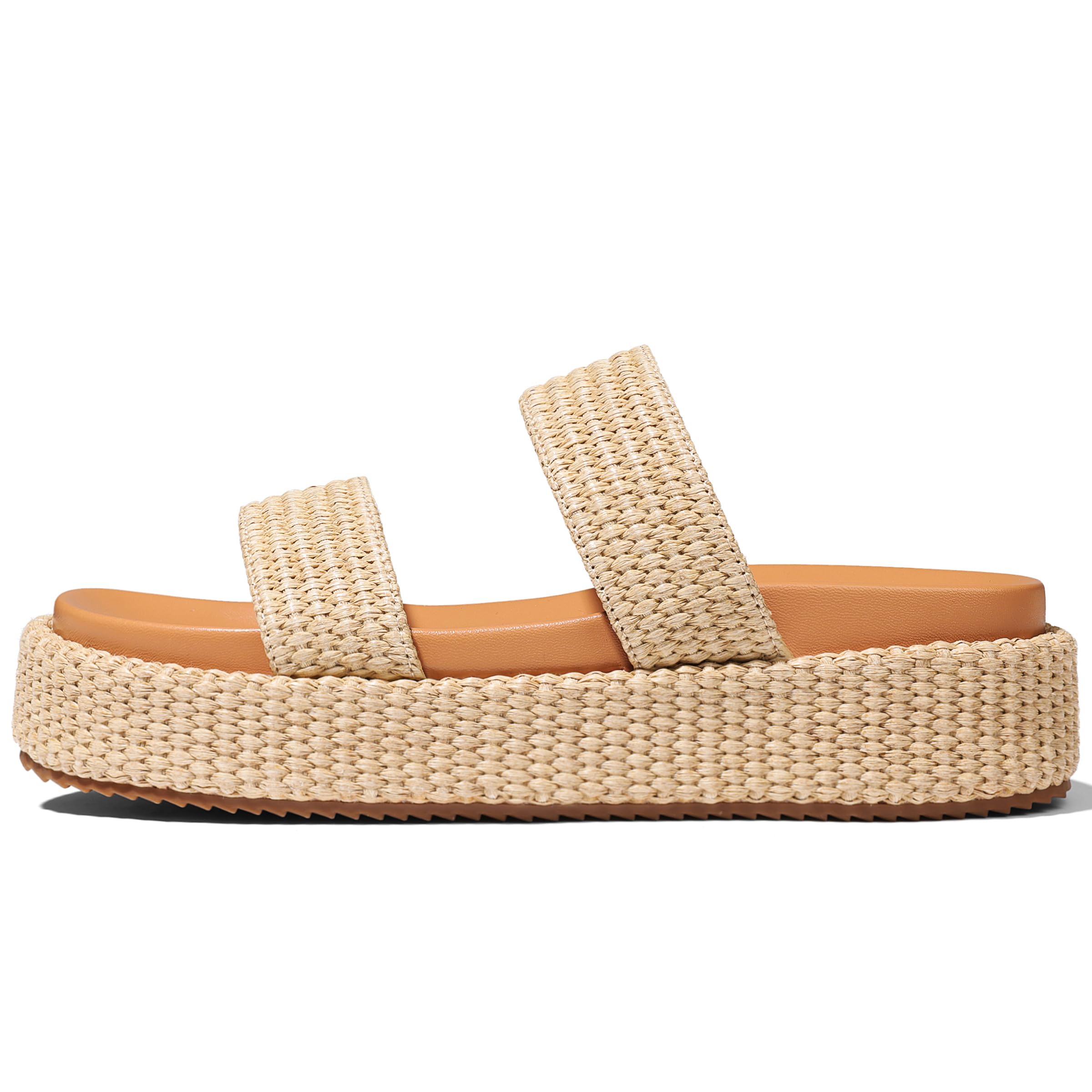 EQAUDES Women's Platform Wedge espadrille slides Summer Beach Cute Raffia Slip On Woven Dress Slides Open Toe Comfortable ...