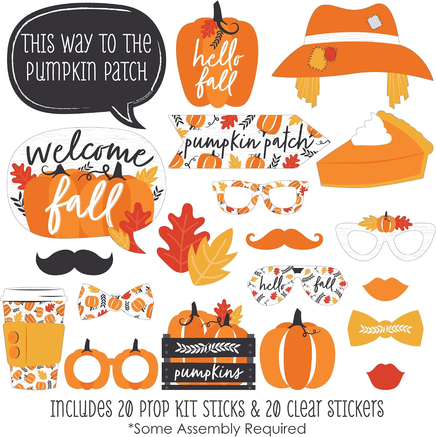 Fall Pumpkin Photo Booth Prop Kit, DIY Cardstock Props - 20pc image 3