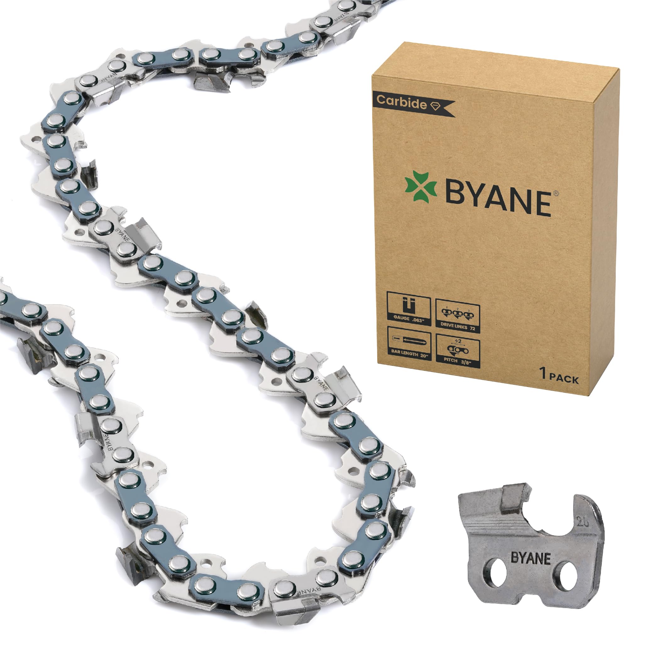 BYANE Cadena de sierra de carburo de tungsteno de 50 cm 3/8" 1,6 mm 72 TG (1 cadena) | Con Stihl 36210000072, MS 260, MS 270, MS 290, MS 291, MS 291 C-BEQ, MS 310, MS 311, MS 341, MS 360, etc