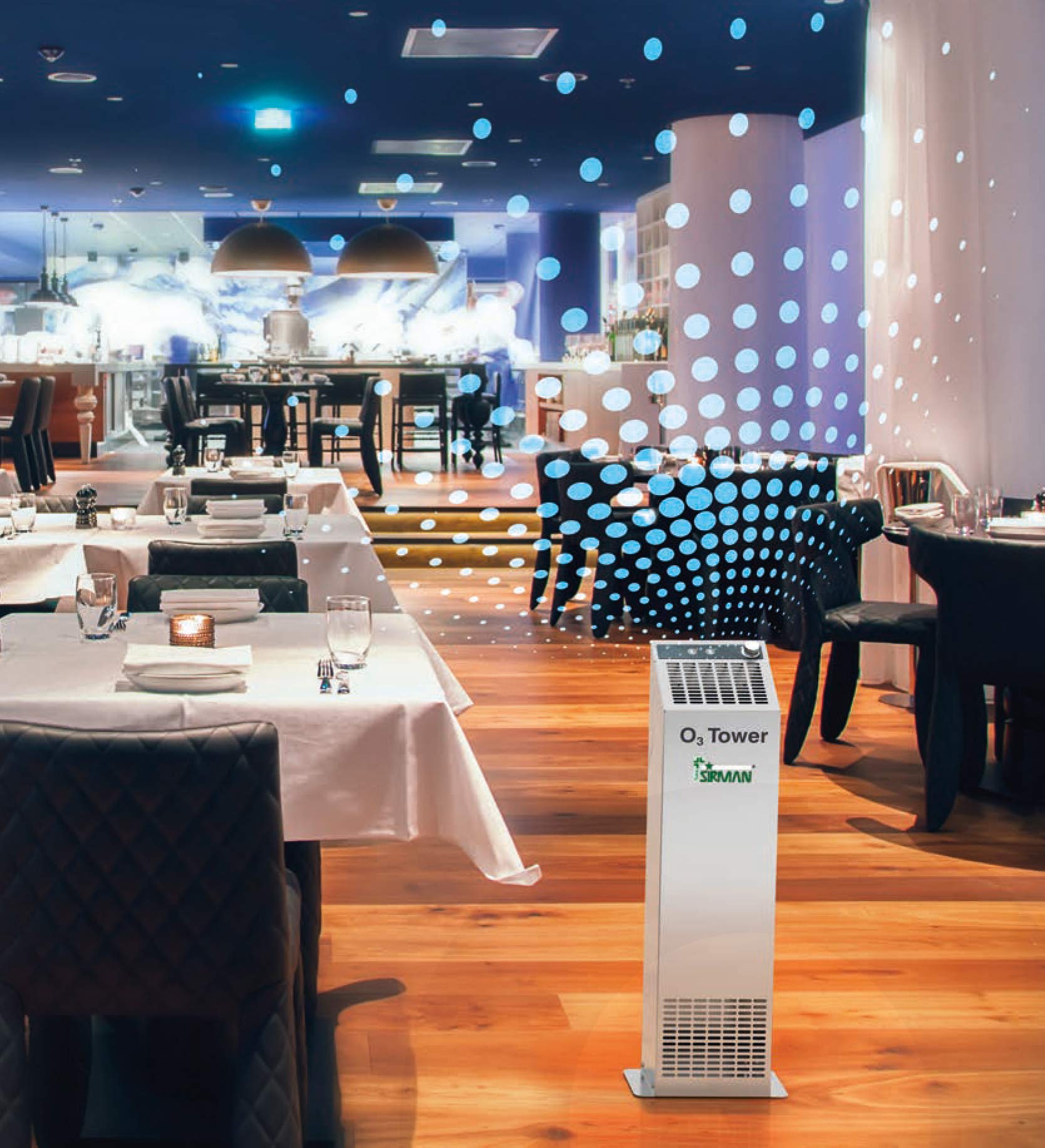 SIRMAN | OZONIZZATORE per Ambienti da pavimento SaniSirman O3 TOWER 28 TOP in Acciaio inox con programmatore digitale e misurazione saturazione| Generatore Ozono a colonna per superfici max 360 mq