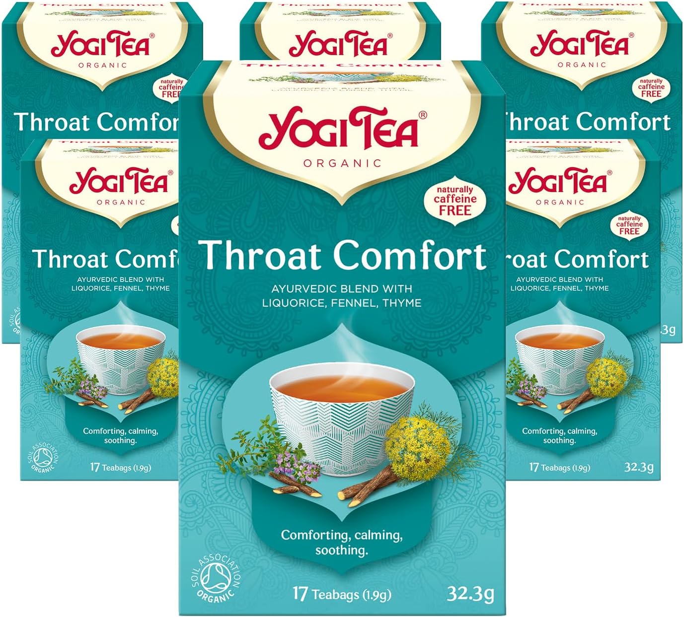 Throat Comfort, Organic Herbal Tea, Naturally Caffeine Free, Blend of Liquorice, Fennel and Thyme, 6 Packs x 17 Tea Bags (102 Teabags Total)