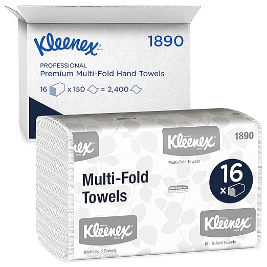 Kleenex Multifold Paper Towels (01890), White, 16 Packs / Case, 150 Tri