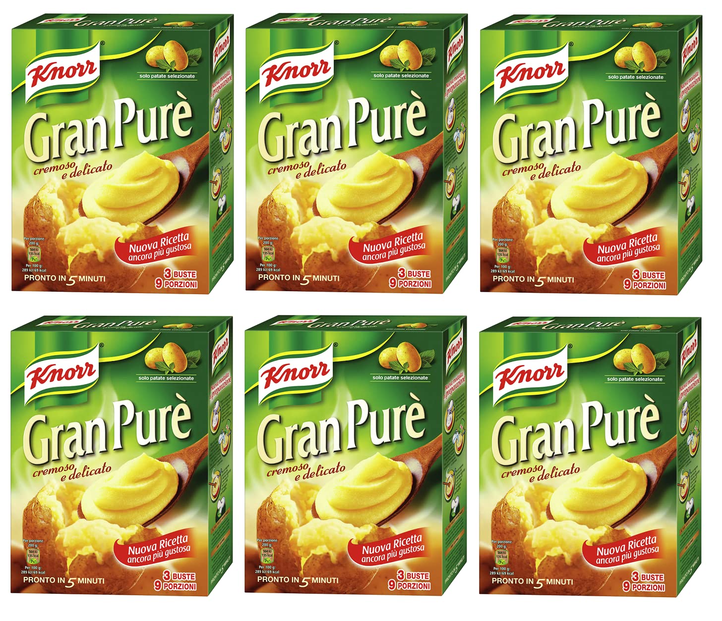 Knorr Gran Purè Cremoso e Delicato Preparado para puré de patatas sin gluten, 225 g (3x75 g)