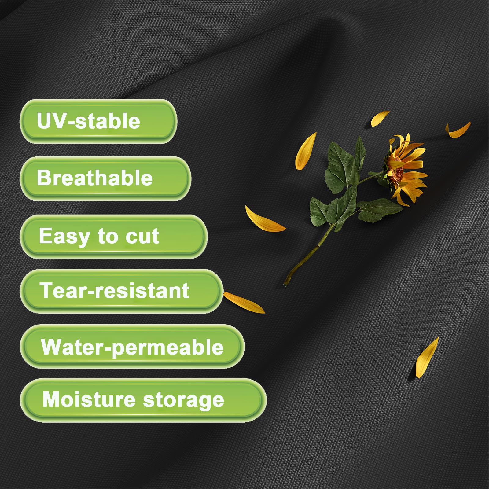 OUNUO Telo Pacciamatura 1 x 50M, 100g/m² Tessuto Non Tessuto Anti Erbacce, con 50 Picchetti a U, Telo Anti Erbacce per Orto, Giardino, Tessuto Permeabile all'Acqu, Stabilizzazione UV, Nero