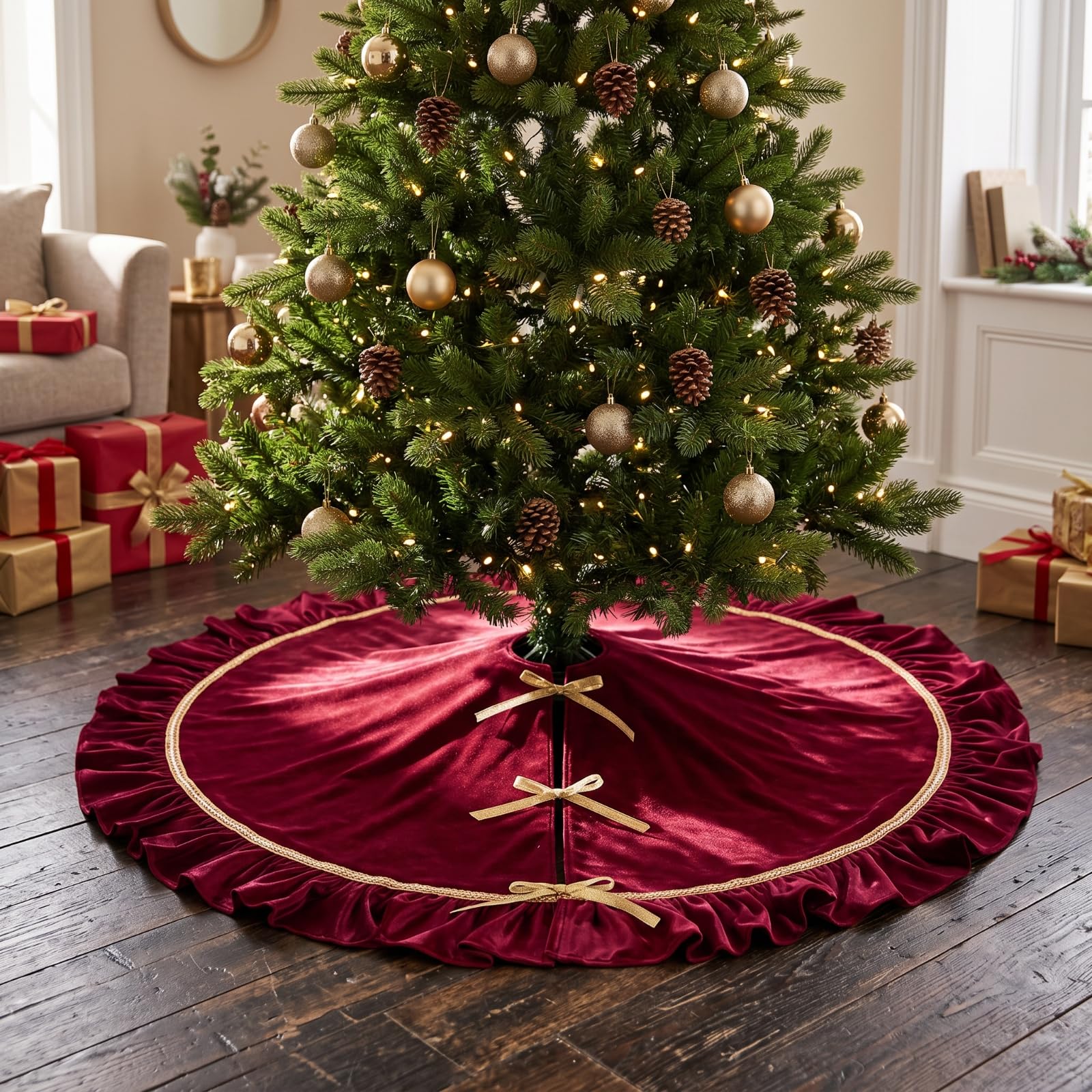 MERIGLARE Jupe pin Noël en Velrs Luxueuse Jupe pin Bordure e Réutilible pr lon