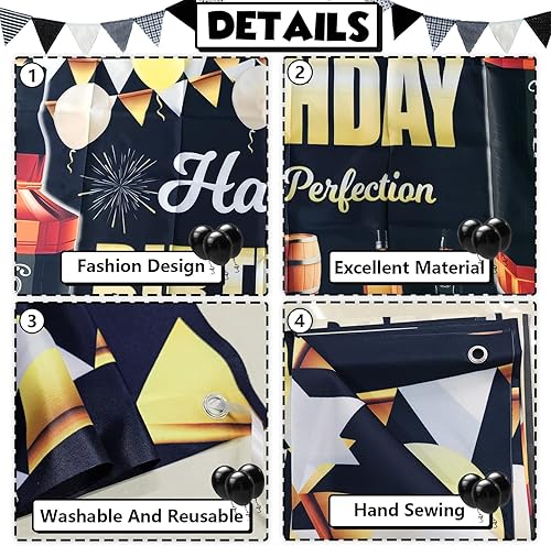 Miniatura 4 de Cartel negro de 4 x 6 pies para decoración de fiesta de whisky de feliz cumpleaños letrero negro  Envejecido a la perfección aniversario cabina de