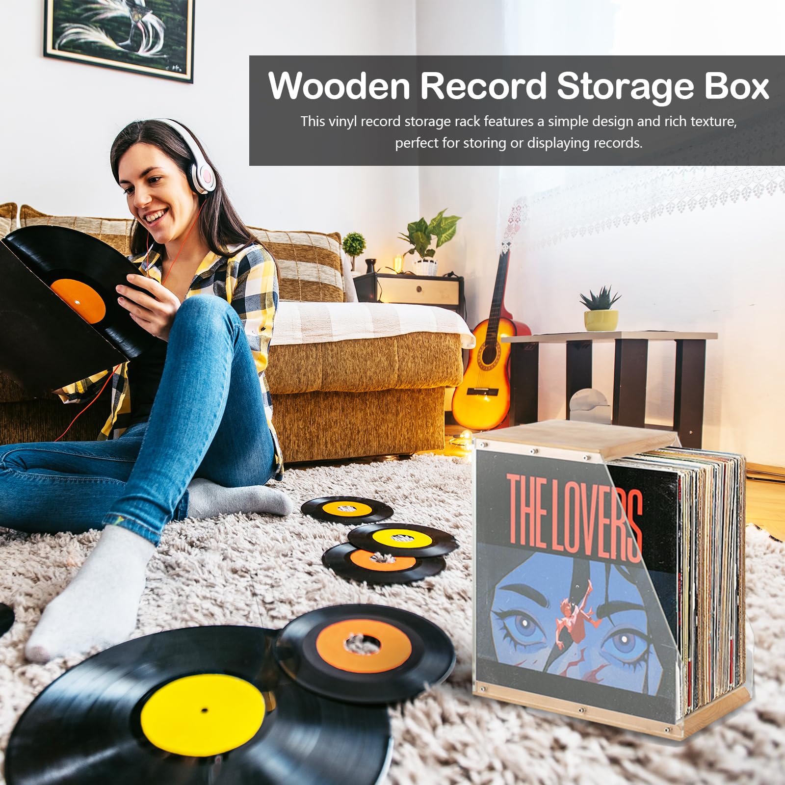 Schallplattenständer, 33,4 x 20 x 35 cm Vinyl-Schallplattenhalter aus Acryl und Massivholz Transparent Aufbewahrungsbox für Schallplatten mit Offenes Design für Vinyl-Enthusiasten und Musikliebhaber