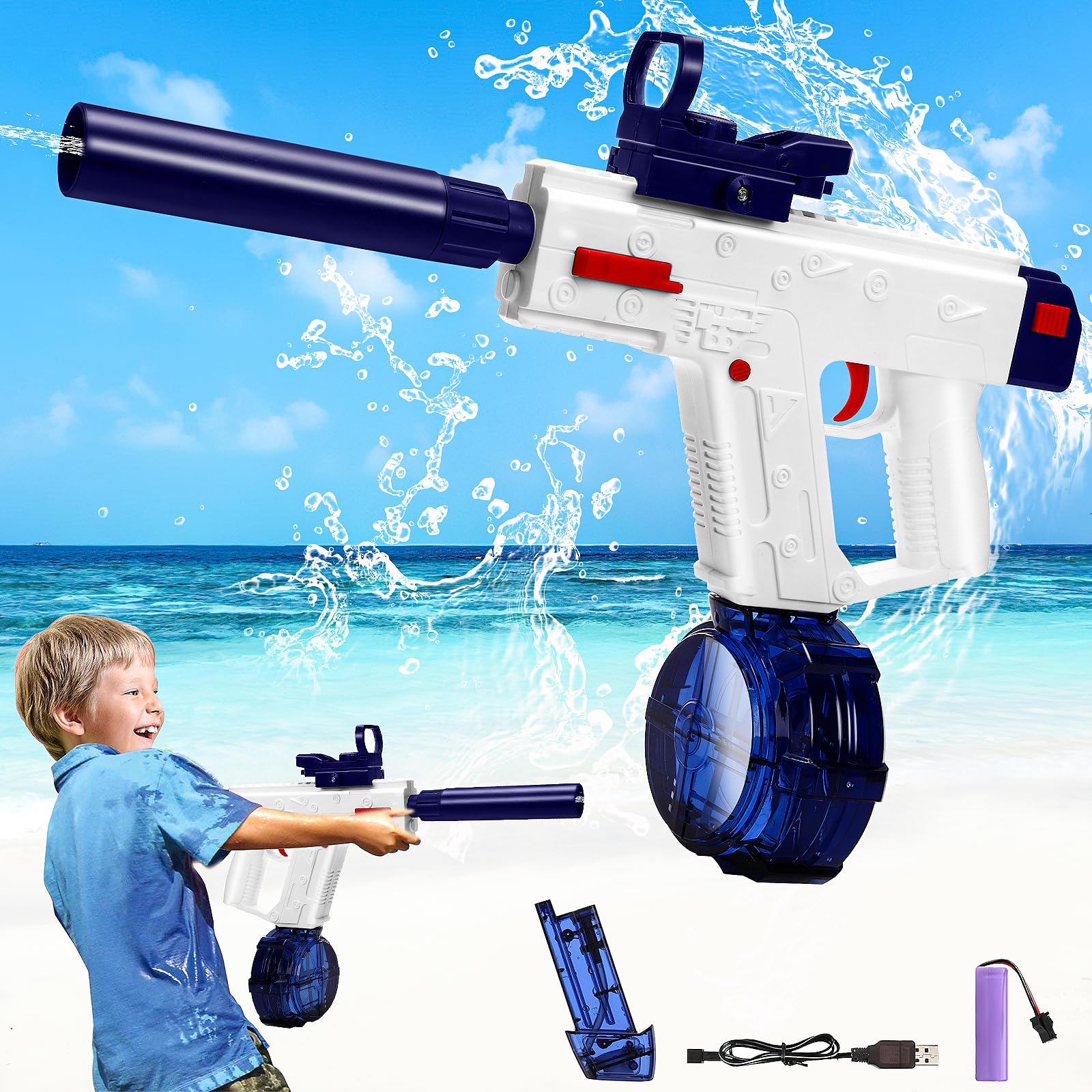Electric Water Gun, Victop Automatic Squirt Gun 32 FT Long Range, Rechargeable Water Gun for Kids Adults 434CC+58CC Large Capacity Water Pistol for Outdoor Summer Beach Pool Party Toys