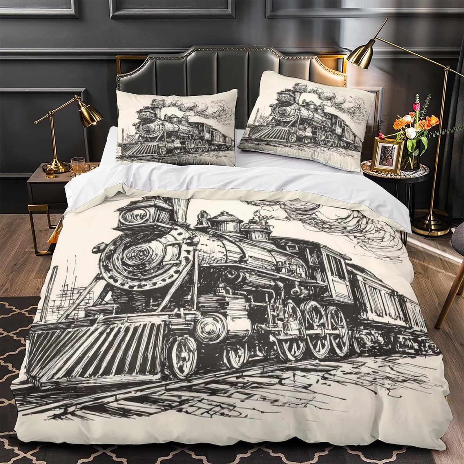 Housse de couette locomotive à vapeur hypoallergénique en microfibre douce anti-acariens
