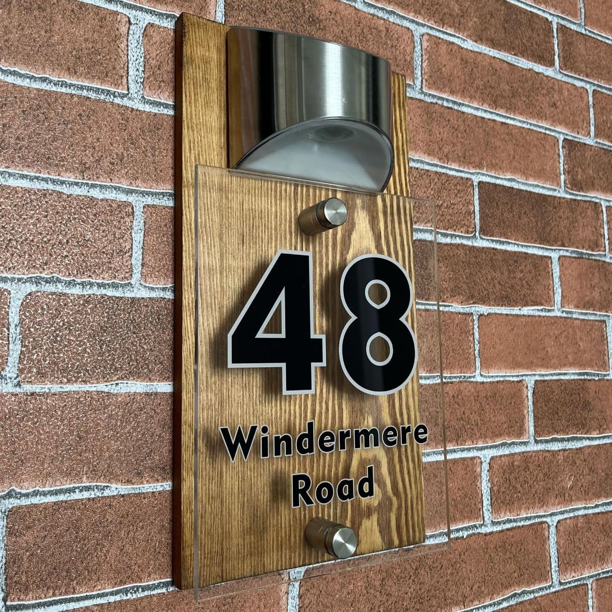 Custom Wooden Solar House Number Outdoor,Personalized Solar House Number Sign with LED Light Personalised Address Plaque (Yellow)