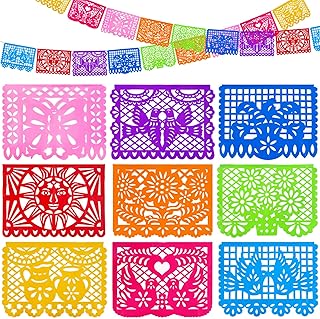 JOHOUSE 2Pack Mexican Party Banner, 18 Feet Plastic Fiesta Banner Cinco de Mayo Dia De Los Muertos Decor Day of The Dead Papel Picado Decorations, Mexican Party Supplies