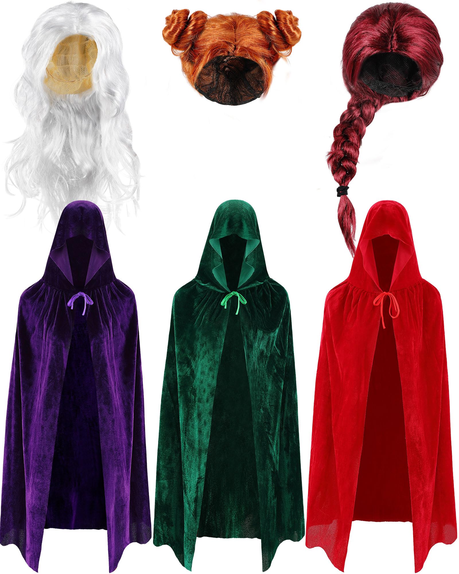 Cutecrop six piece Halloween witch costume set with capes and wigs