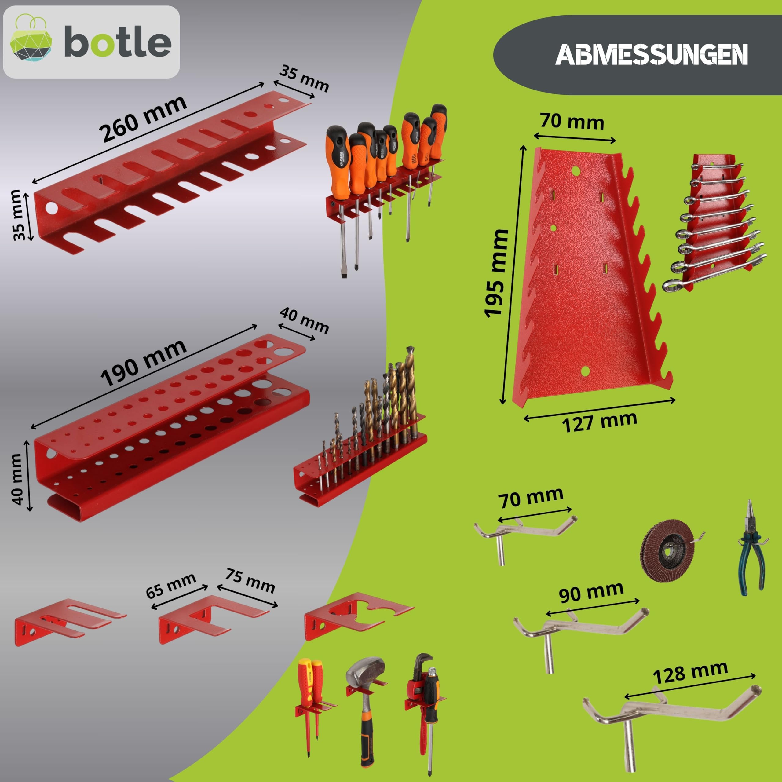 botle® Werkzeugwand Lochwand aus Metall, Stapelboxen + Wandregal + Werkzeughalter 63-tlg Set, Kleinteilelager, Wandwerkstatt mit 36 stapelbaren Blau Behältern, Hängeregal Sortierregal