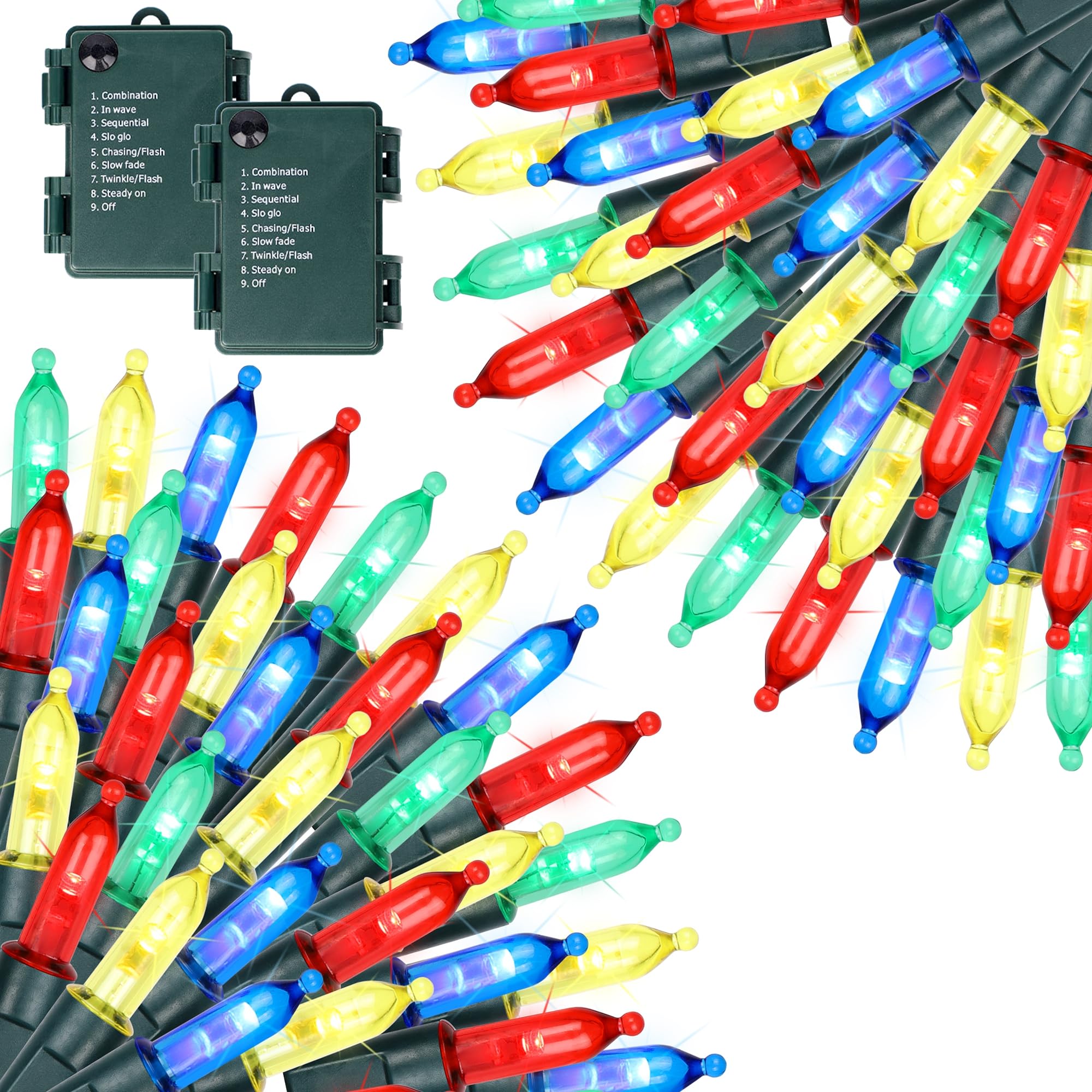 Joliyoou 2 Pack Multicolored String Lights, 16 FT Battery Operated, Indoor/Outdoor, Xmas Fairy Lights with Timer & 8 Modes